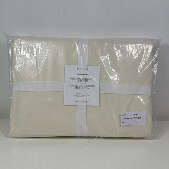 NEW Crate & Barrel Mellow Organic Cotton King Duvet Cover King Pearl - Picture 2 of 7